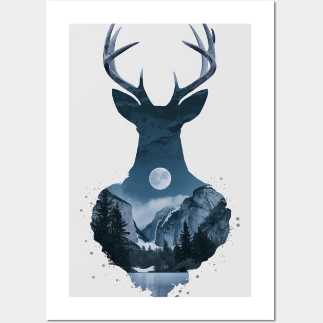 Deer Moon Nature Forest Wall Art by Publicfriends